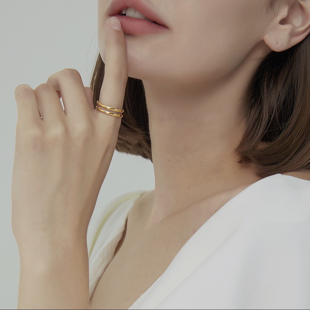 Gold Plated Double Twin Thin Band Ring Stackable - Picture 2 of 11